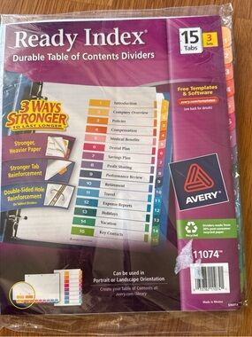Avery Table of Contents Dividers Customizable 15-Tab, 3 sets, 11074 NIP